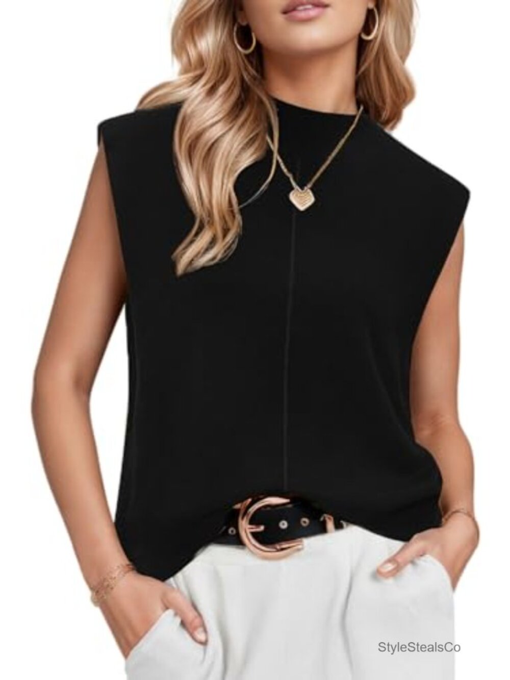 Wool Blend Mock Neck Sweater Vest Sleeveless Work Top Ribbed Knit Office